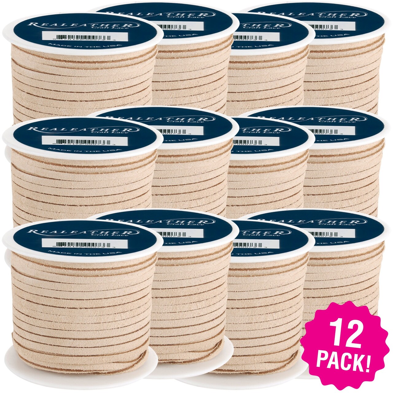 Multipack of 12 - Realeather Crafts Suede Lace .125"X25yd Spool-Beige
